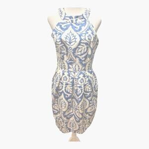 J McLaughlin Silk Floral Sheath Dress Floral Blue and White Size 2